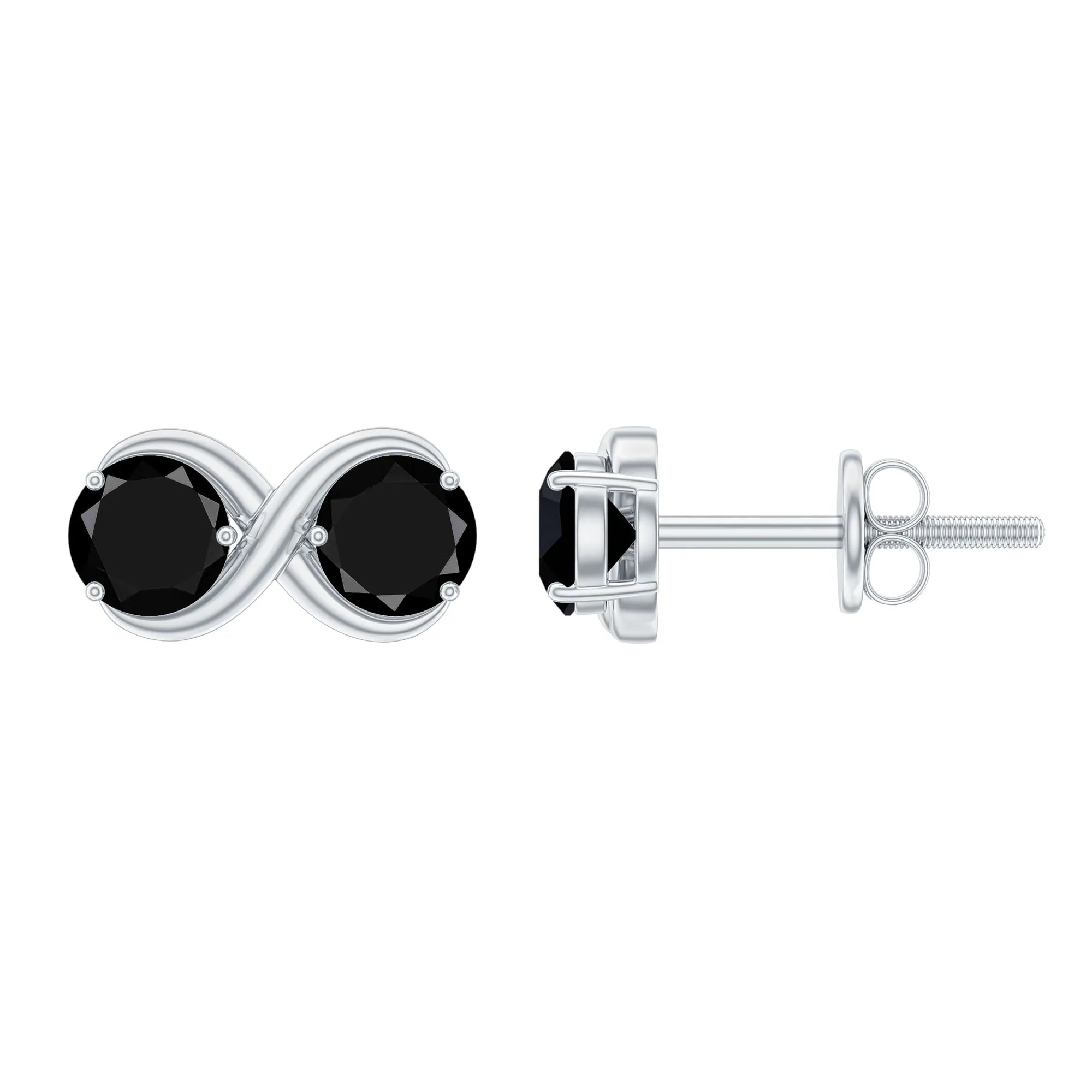 1 CT Simple Black Spinel Two Stone Infinity Stud Earrings