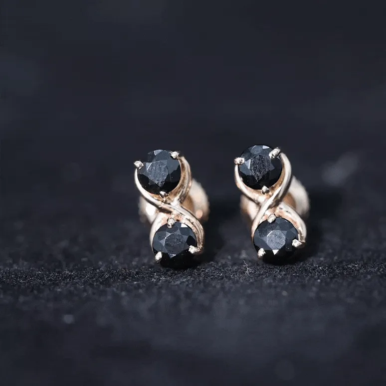 1 CT Simple Black Spinel Two Stone Infinity Stud Earrings