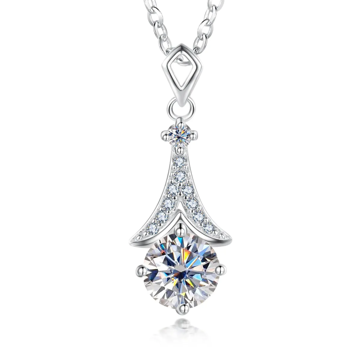 1.0CTTW D Color Moissanite  Pendant Necklace 925 Sterling Silver Necklaces