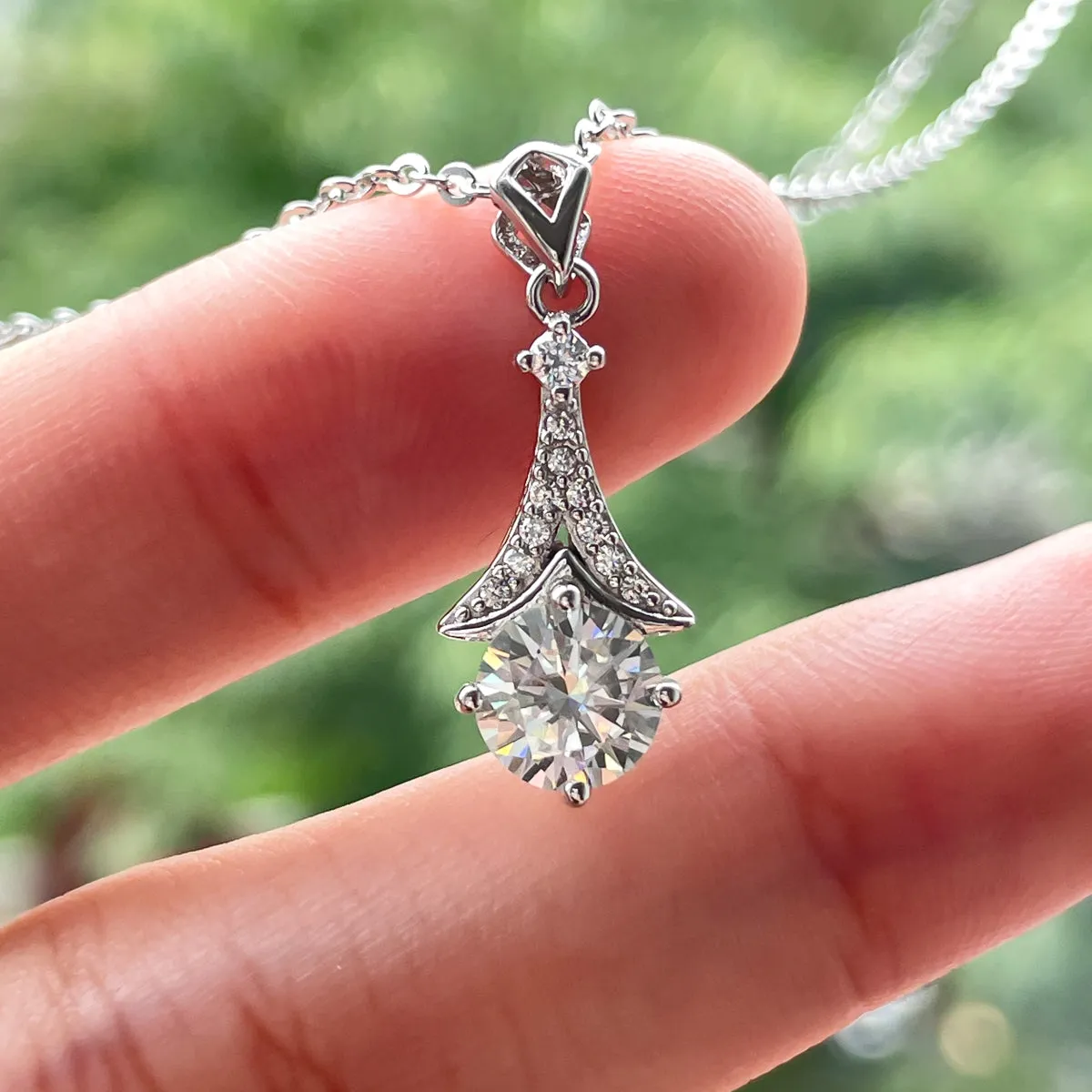 1.0CTTW D Color Moissanite  Pendant Necklace 925 Sterling Silver Necklaces