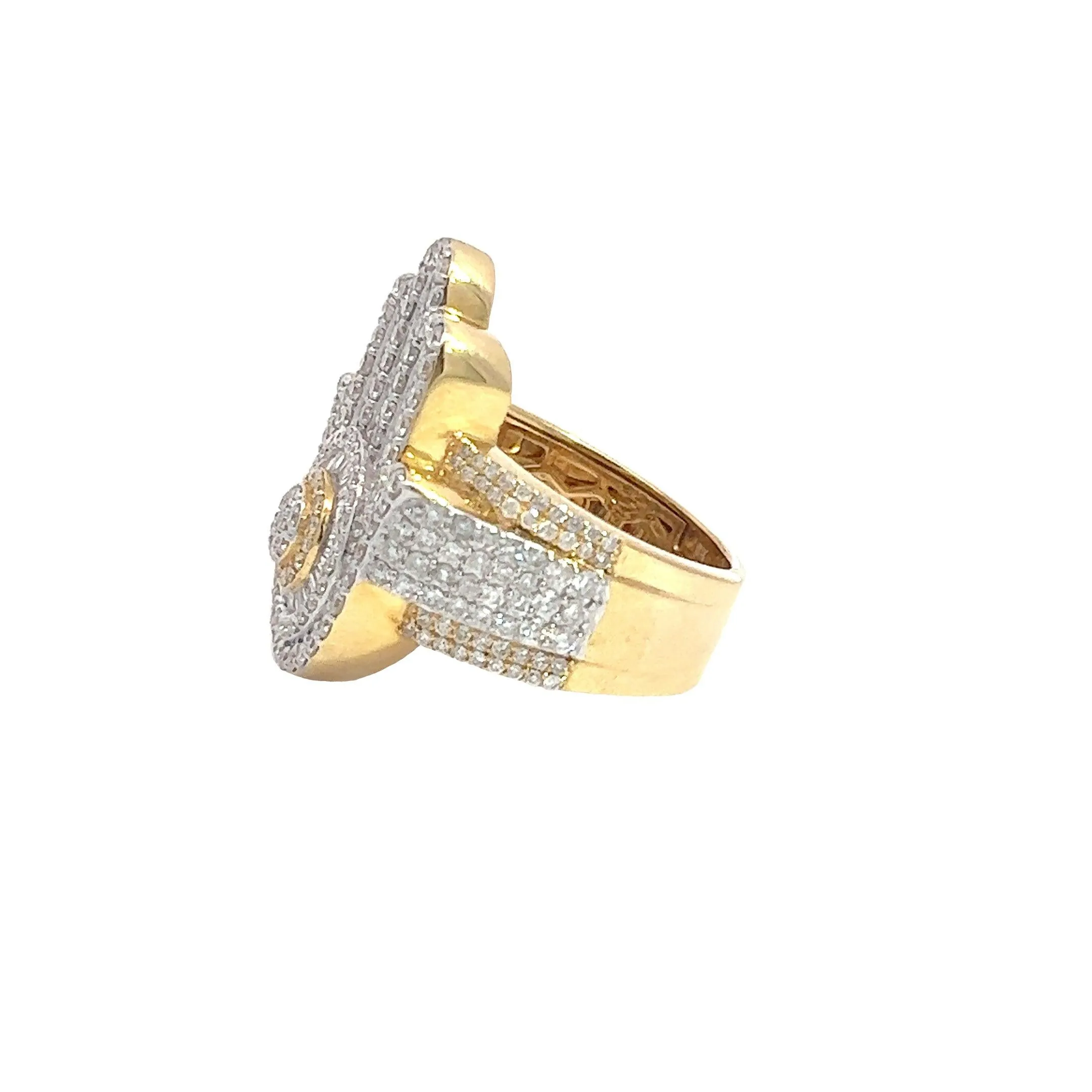 10K GOLD ROUND AND BAGUETTE DIAMOND HAMSA HAND RING 3.22 CT