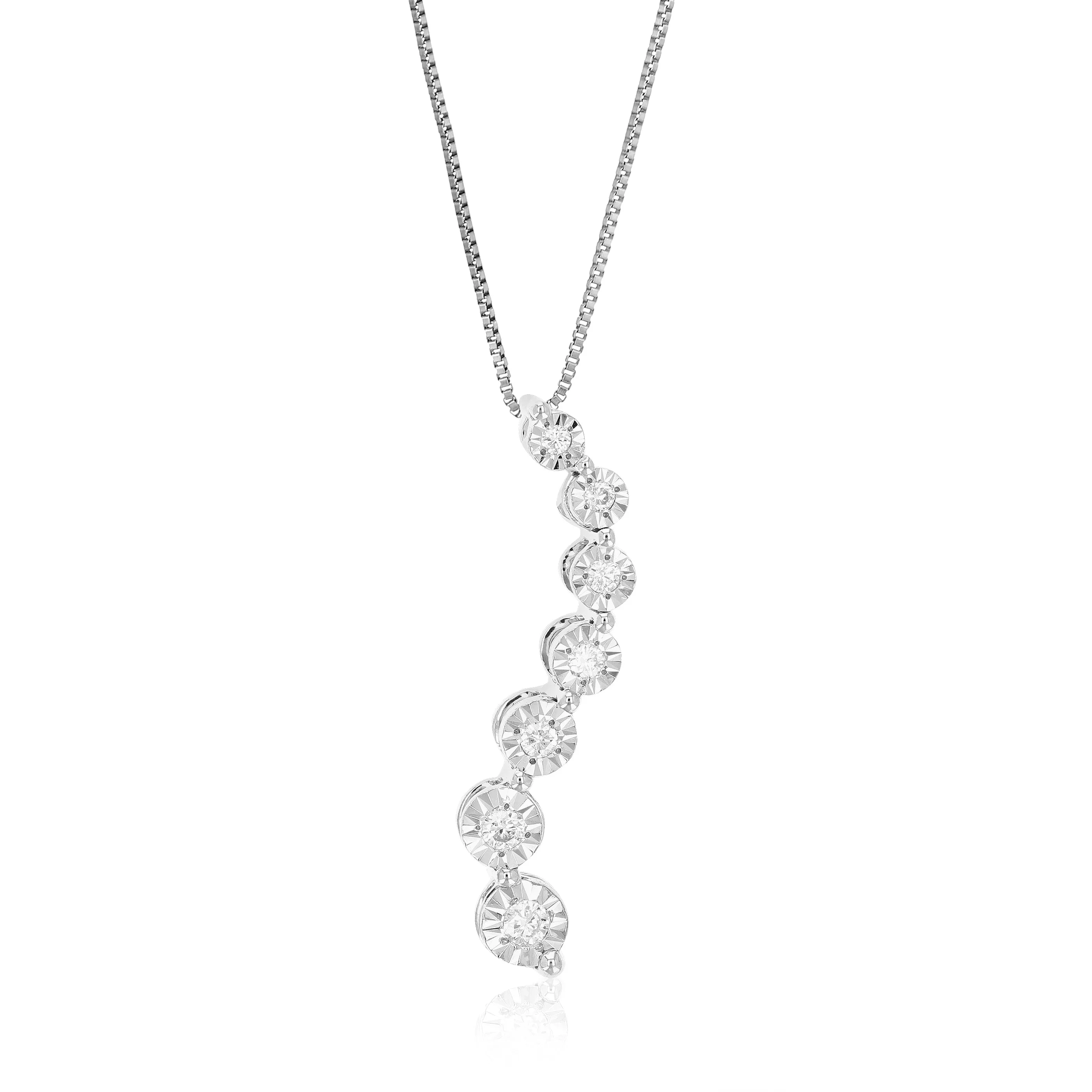 1/12 cttw Round Cut 7 Stones Lab Grown Diamond Drop Pendant Necklace .925 Sterling Silver 1/10 Inch With 18 Inch Chain