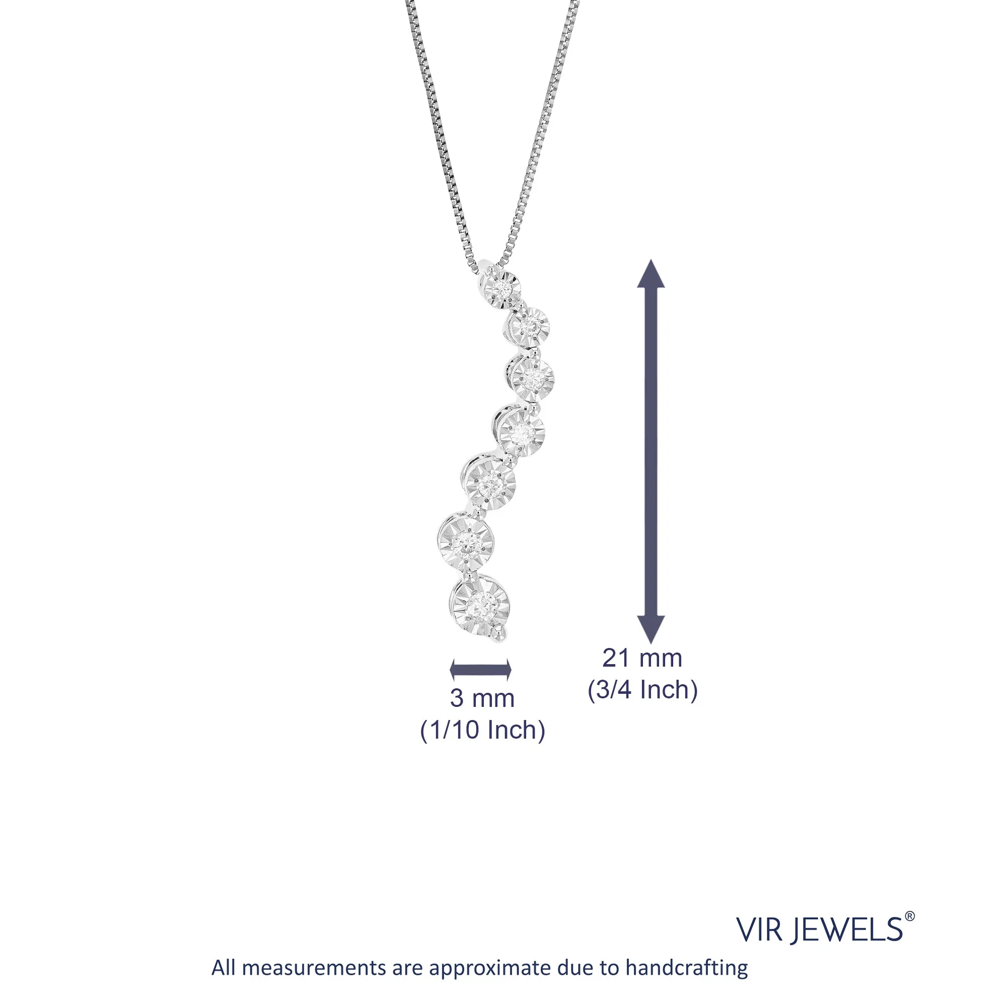 1/12 cttw Round Cut 7 Stones Lab Grown Diamond Drop Pendant Necklace .925 Sterling Silver 1/10 Inch With 18 Inch Chain