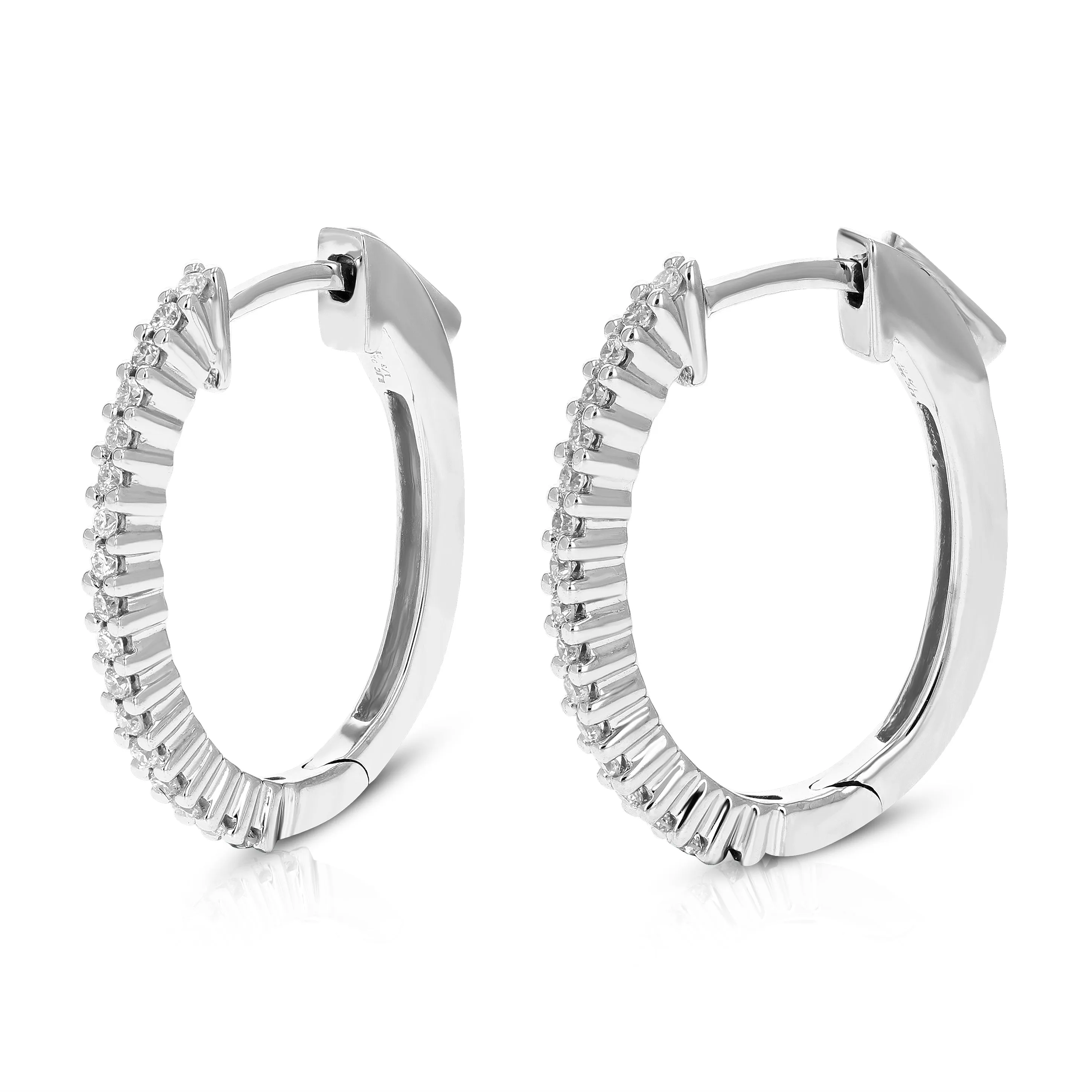 1/4 cttw Round Lab Grown Diamond Hoop Earrings .925 Sterling Silver Prong Set Size 3/4 Inch