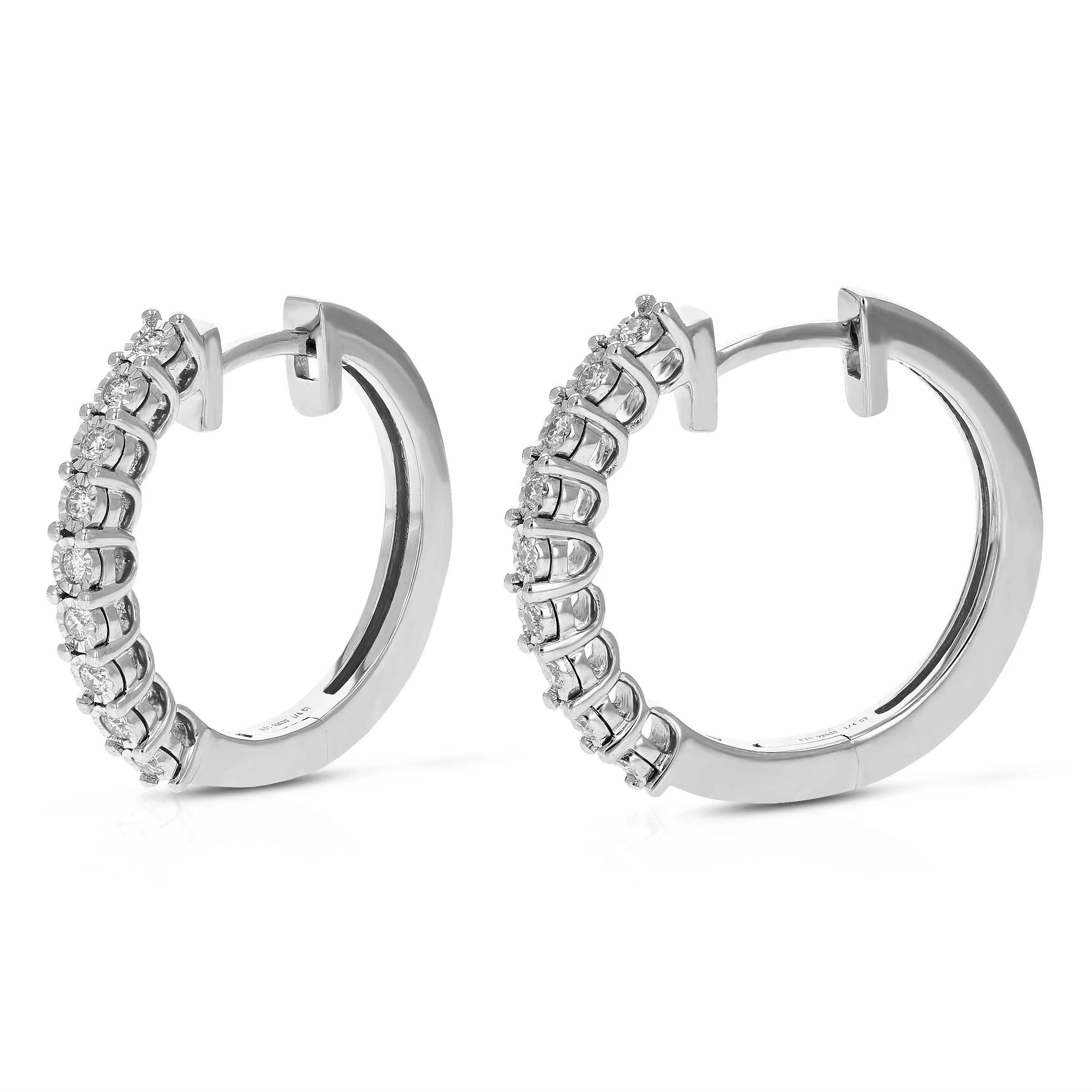 1/4 cttw Round Lab Grown Diamond Hoop Earrings in .925 Sterling Silver Prong Set 2/3 Inch