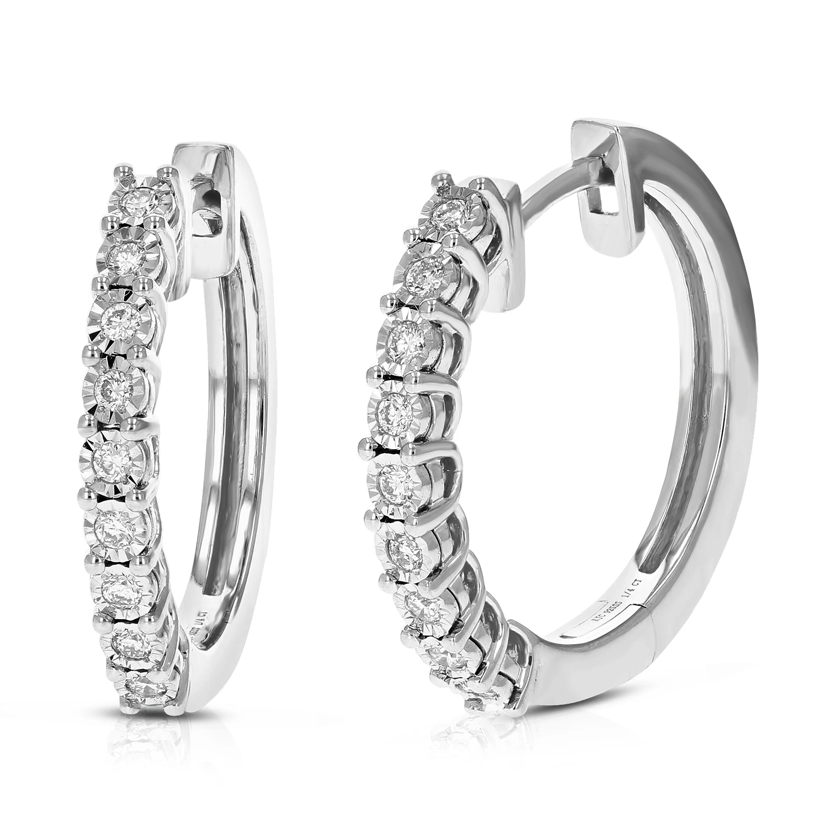 1/4 cttw Round Lab Grown Diamond Hoop Earrings in .925 Sterling Silver Prong Set 2/3 Inch