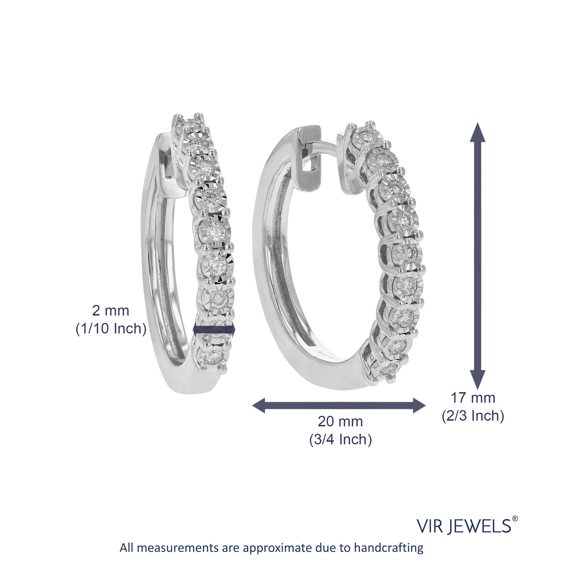 1/4 cttw Round Lab Grown Diamond Hoop Earrings in .925 Sterling Silver Prong Set 2/3 Inch