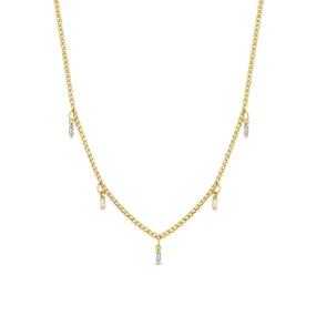 14k 5 Dangling Baguette Diamond Extra Small Curb Chain Necklace