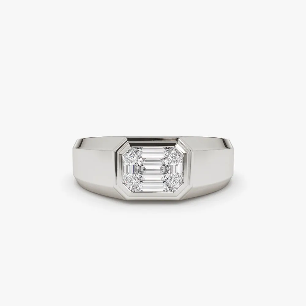 14k Emerald Cut Illusion Mosaic Solitaire Pinky Ring