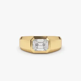 14k Emerald Cut Illusion Mosaic Solitaire Pinky Ring