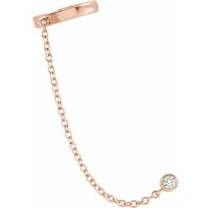 14K Rose Gold Diamond Single Ear Cuff With Chain