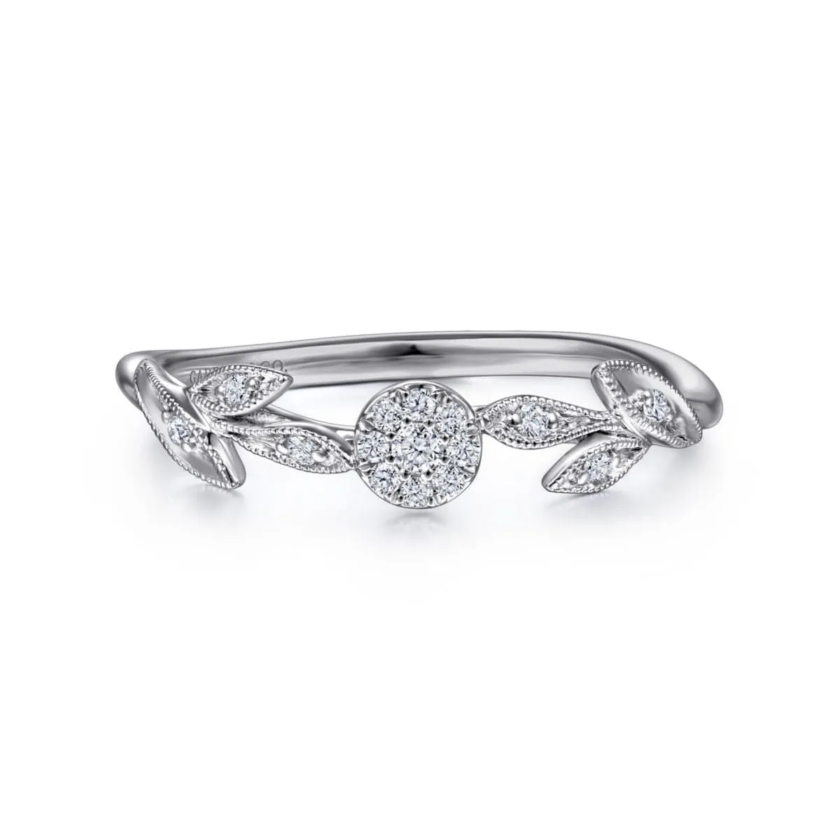 14K White Gold Floral Diamond Stackable Ring - LR51843W45JJ