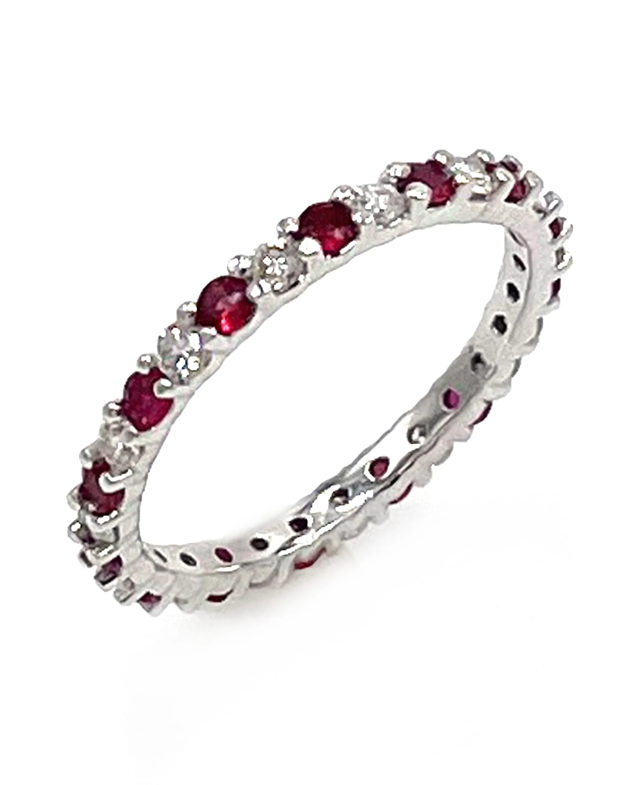 14K White Gold Ruby and Diamond Eternity Band