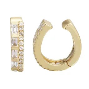 14K Yellow Gold Baguette   Round Diamond Ear Cuff