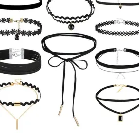 17KM Bohemian Gothic Tattoo Choker Necklaces Set for Women Black Lace Long Necklace Female Collier Chain Fashion Jewelry Party