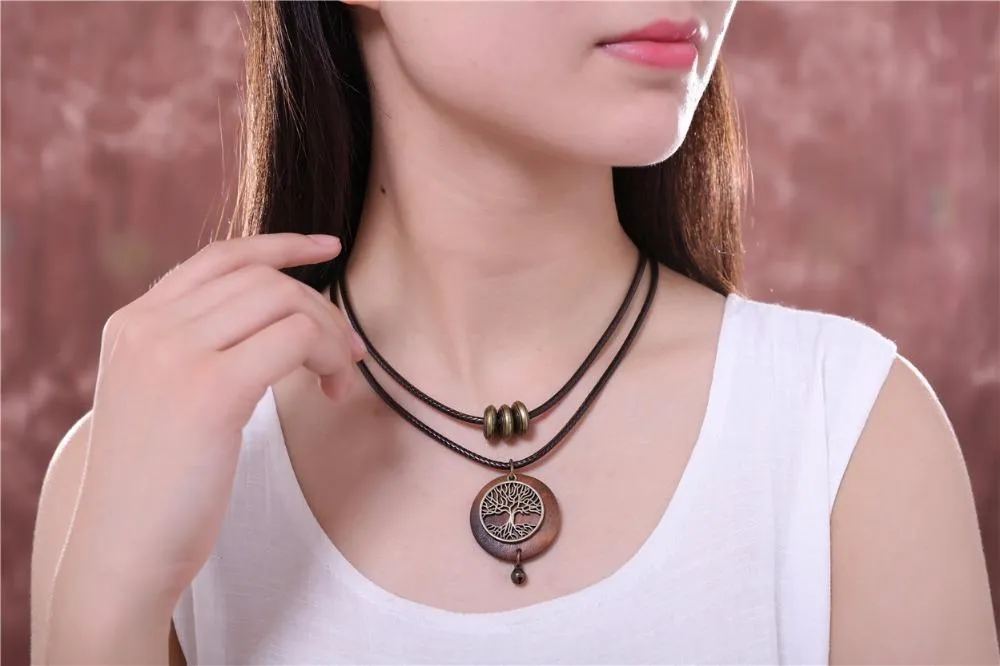 2018 Woman chokers Necklaces vintage Jewelry Tree Design Wooden pendant