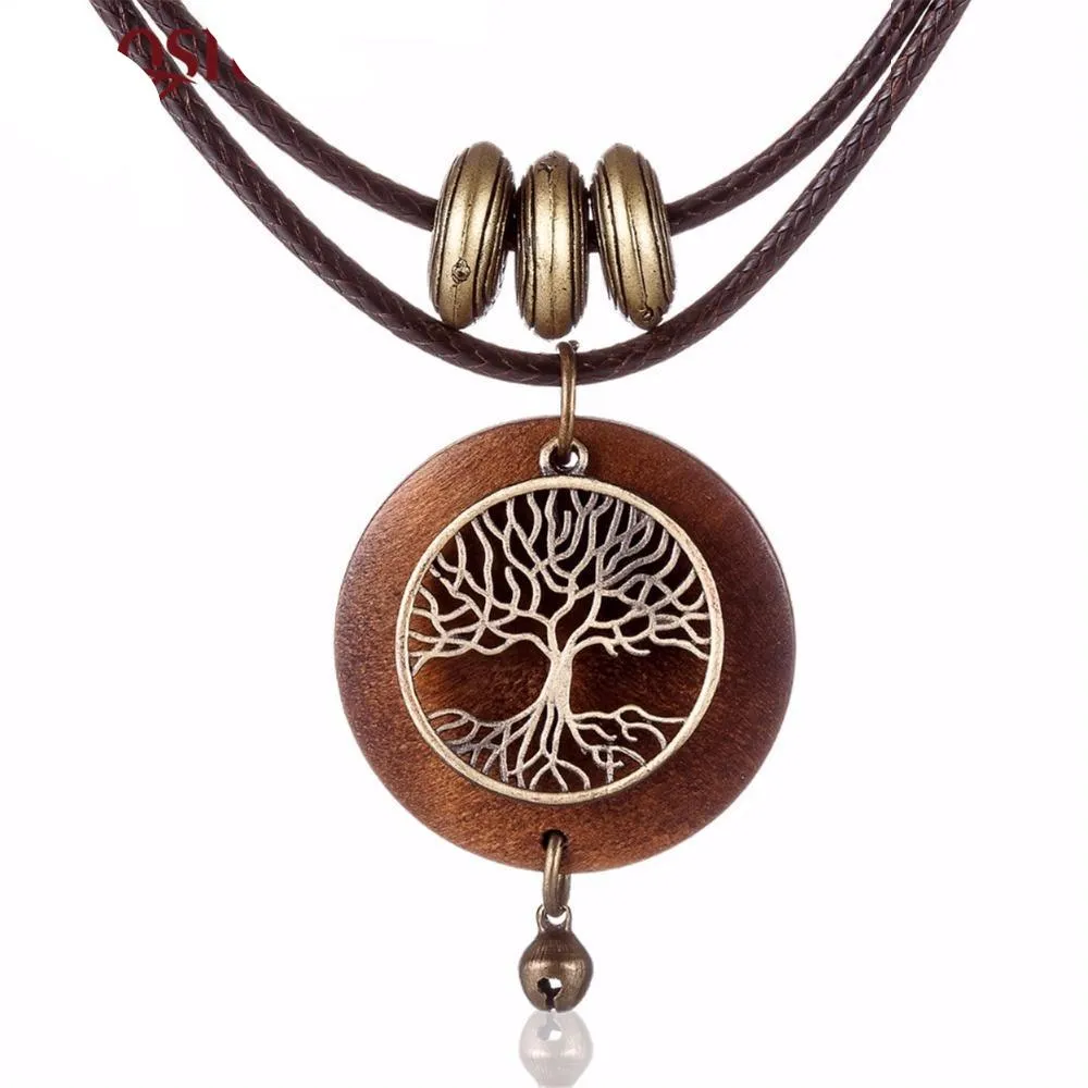 2018 Woman chokers Necklaces vintage Jewelry Tree Design Wooden pendant