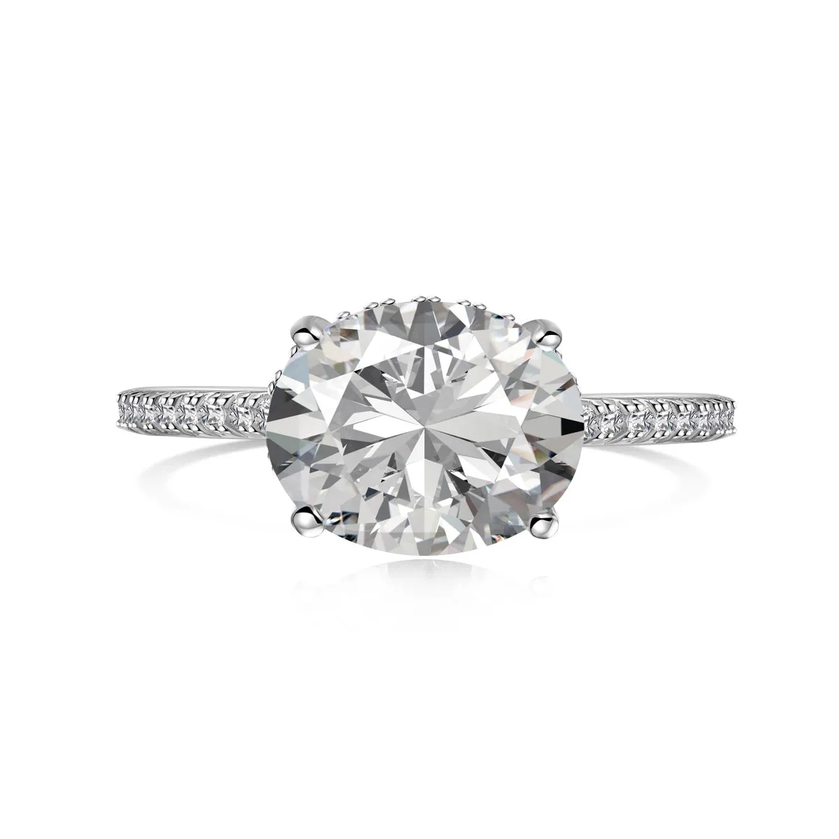 2.5 Carat Oval Cut East West Hidden Halo Engagement Ring