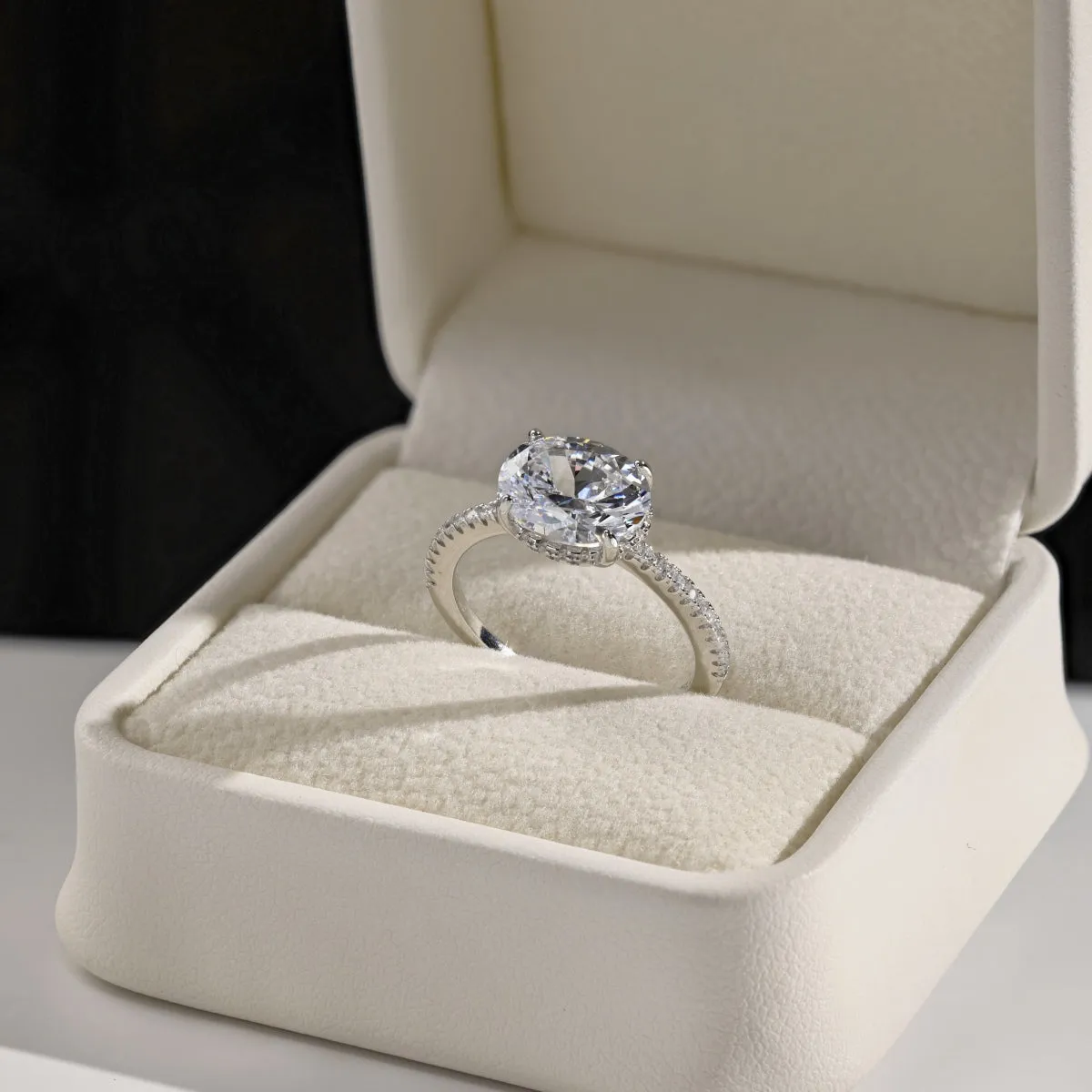 2.5 Carat Oval Cut East West Hidden Halo Engagement Ring