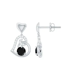 3/4 CT Black Onyx and Diamond Heart Drop Earring