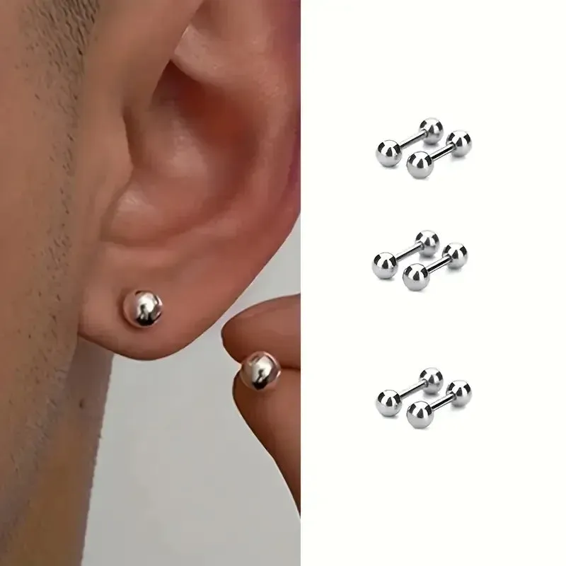 4Pcs/Set Hip Hop Stainless Steel Stud Earrings With Small Ball For Men Cartilage Stud Earrings