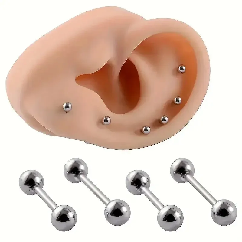 4Pcs/Set Hip Hop Stainless Steel Stud Earrings With Small Ball For Men Cartilage Stud Earrings