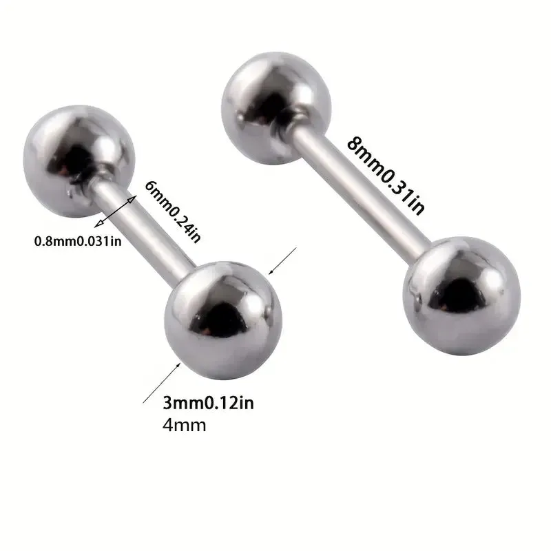 4Pcs/Set Hip Hop Stainless Steel Stud Earrings With Small Ball For Men Cartilage Stud Earrings