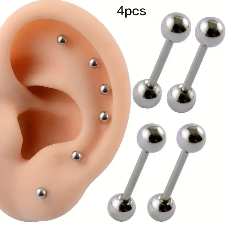 4Pcs/Set Hip Hop Stainless Steel Stud Earrings With Small Ball For Men Cartilage Stud Earrings