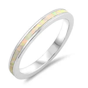 925 Sterling Silver 3mm White Opal Bands- Stackable