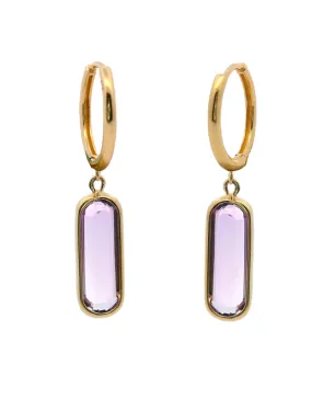 Amethyst Earrings - 10ct Yellow Gold Amethyst Drop Hoop Earrings - 788594