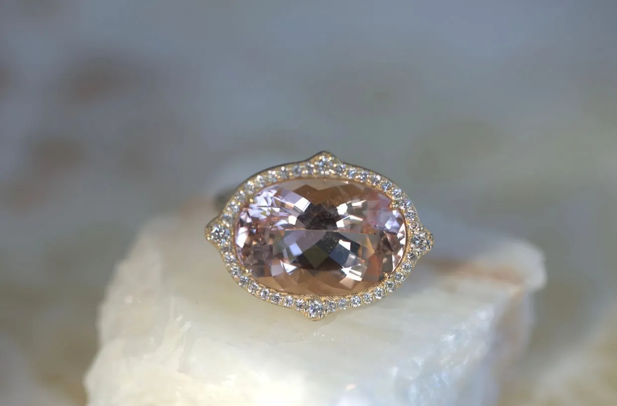 Art Deco Oval Morganite & Diamond Ring