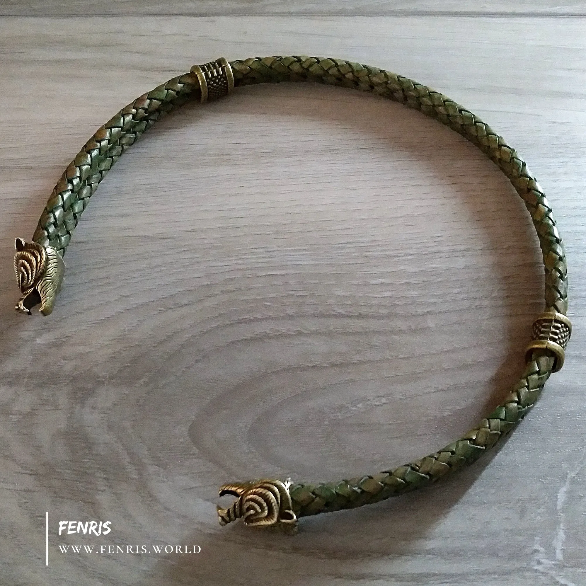 Bear Torc Bronze Green Leather Double Band | Fenris