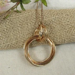 Big Bold Rose Gold Rings On Rings Pendant Necklace