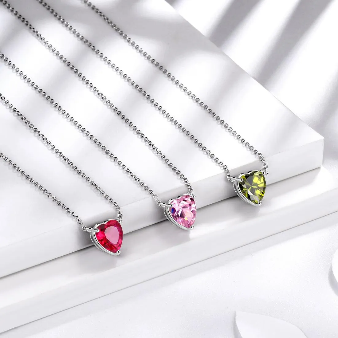 Birthstone Pendant Hearts Necklaces Birthstone Women Girls Jewelry Birthday Gift