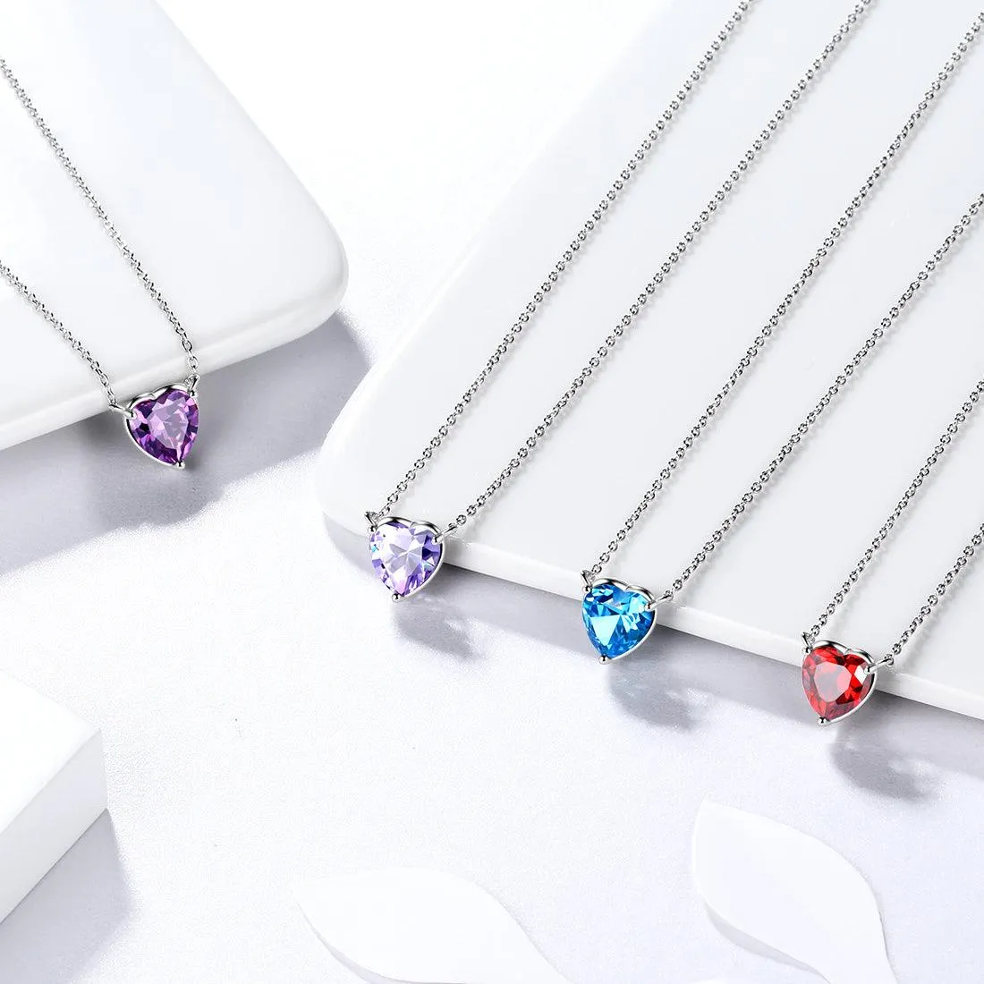 Birthstone Pendant Hearts Necklaces Birthstone Women Girls Jewelry Birthday Gift