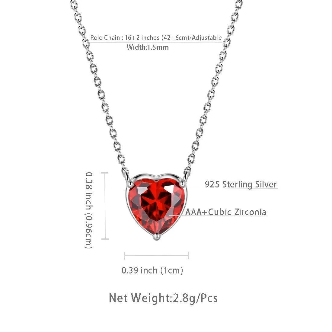 Birthstone Pendant Hearts Necklaces Birthstone Women Girls Jewelry Birthday Gift