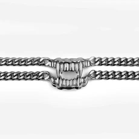 Bite Me Dual Cuban Chain Silver Choker Necklace