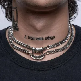 Bite Me Dual Cuban Chain Silver Choker Necklace