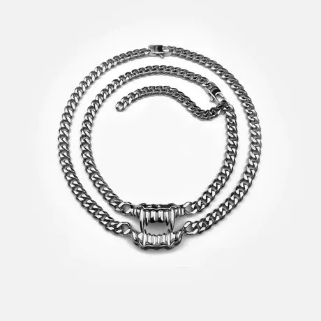 Bite Me Dual Cuban Chain Silver Choker Necklace