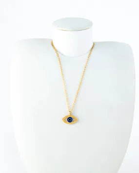 BLACK CENTERED BLUE LAYERED EVIL EYE PENDANT NECKLACE 2435 - قلادة