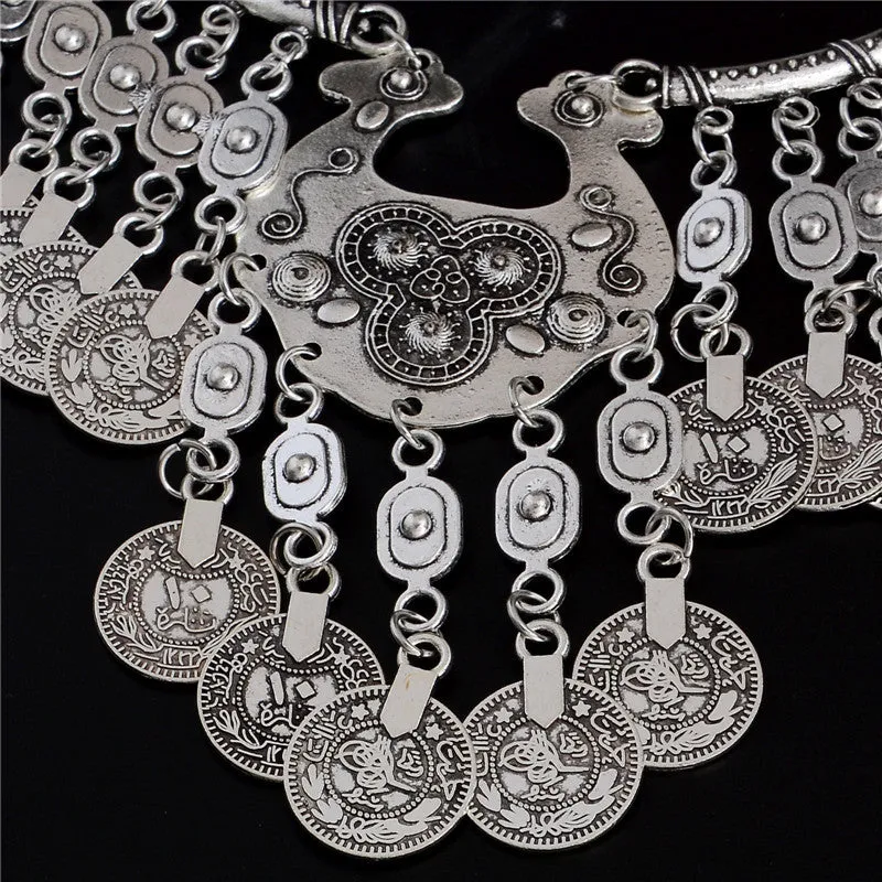 Bohemian Vintage Chunky maxi Statement Necklaces for Women Exaggerated Silver Coin Choker Necklaces & Pendants