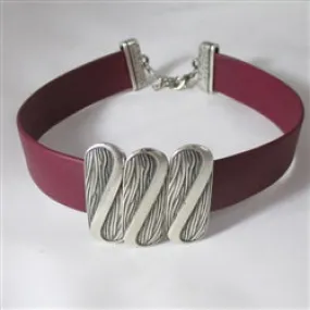 Burgundy Leather Choker Necklace in Wide Soft Supple Leather