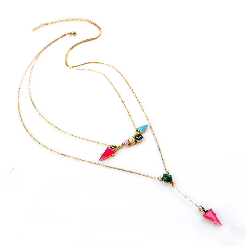 Casual Sporty Fashion All Match Simple Long Retro Two Layer Arrows Pendant Necklace