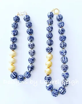 Chunky Blue & White Floral Chinoiserie Necklace