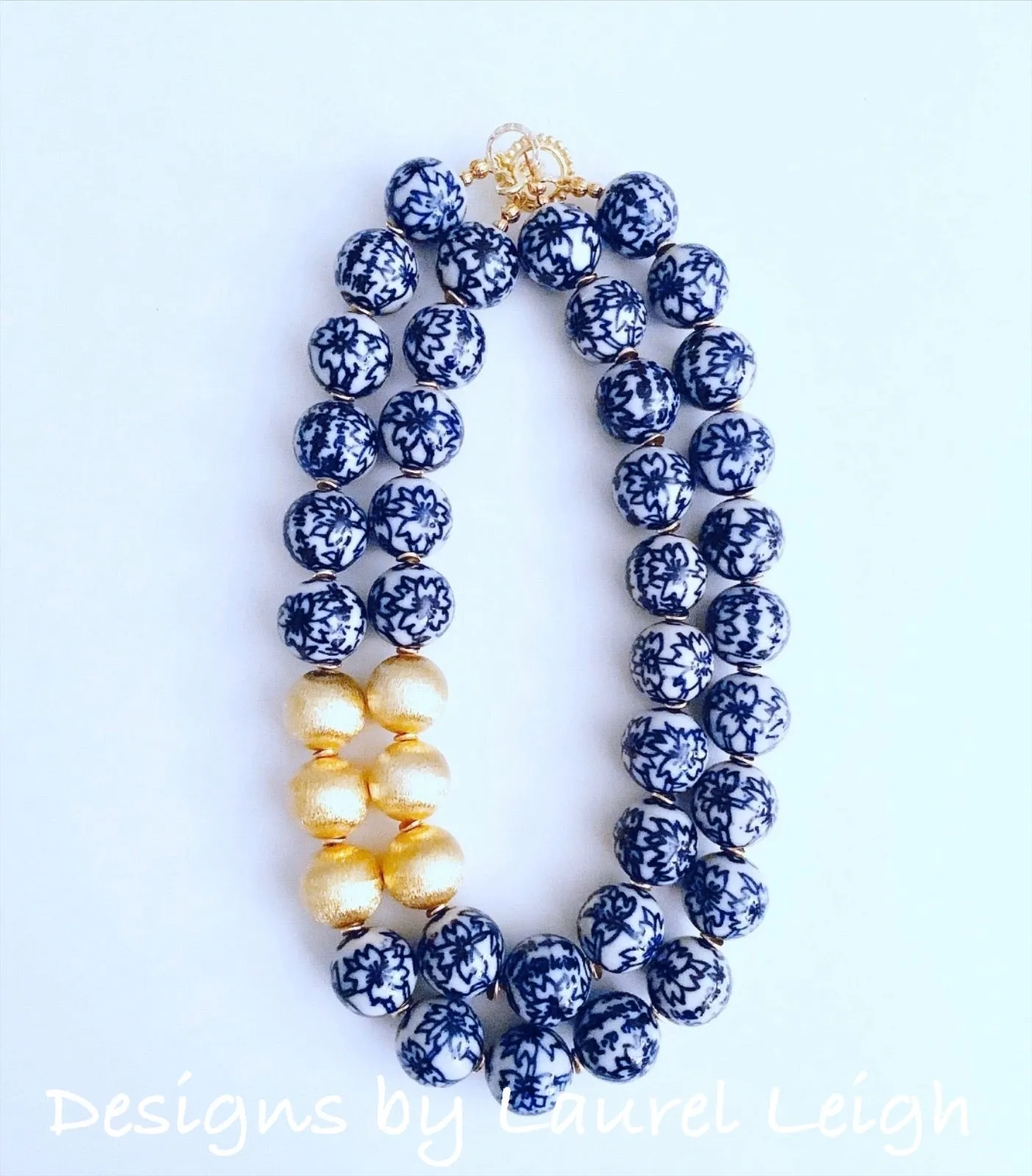 Chunky Blue & White Floral Chinoiserie Necklace