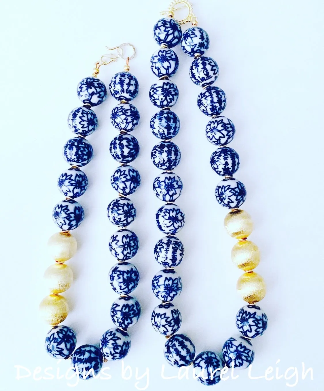 Chunky Blue & White Floral Chinoiserie Necklace