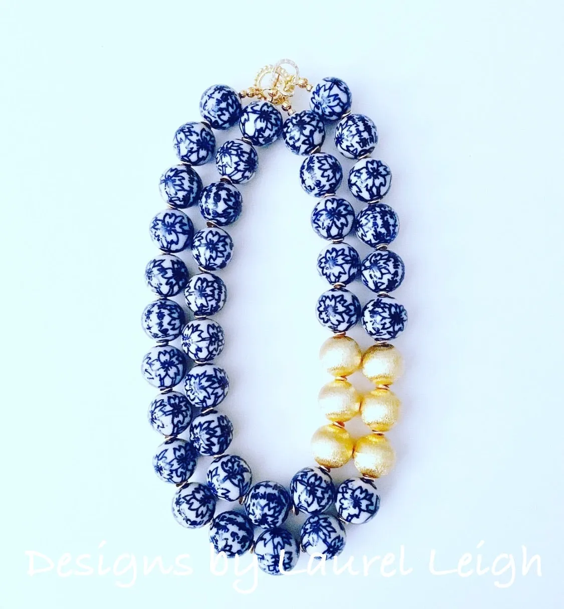 Chunky Blue & White Floral Chinoiserie Necklace