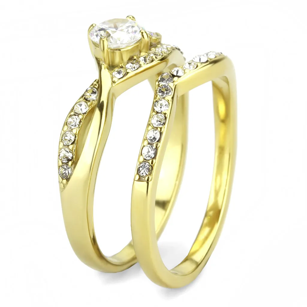 CJ3708 Wholesale Women's Stainless Steel IP Gold AAA Grade CZ Clear Solitaire Stackable Ring