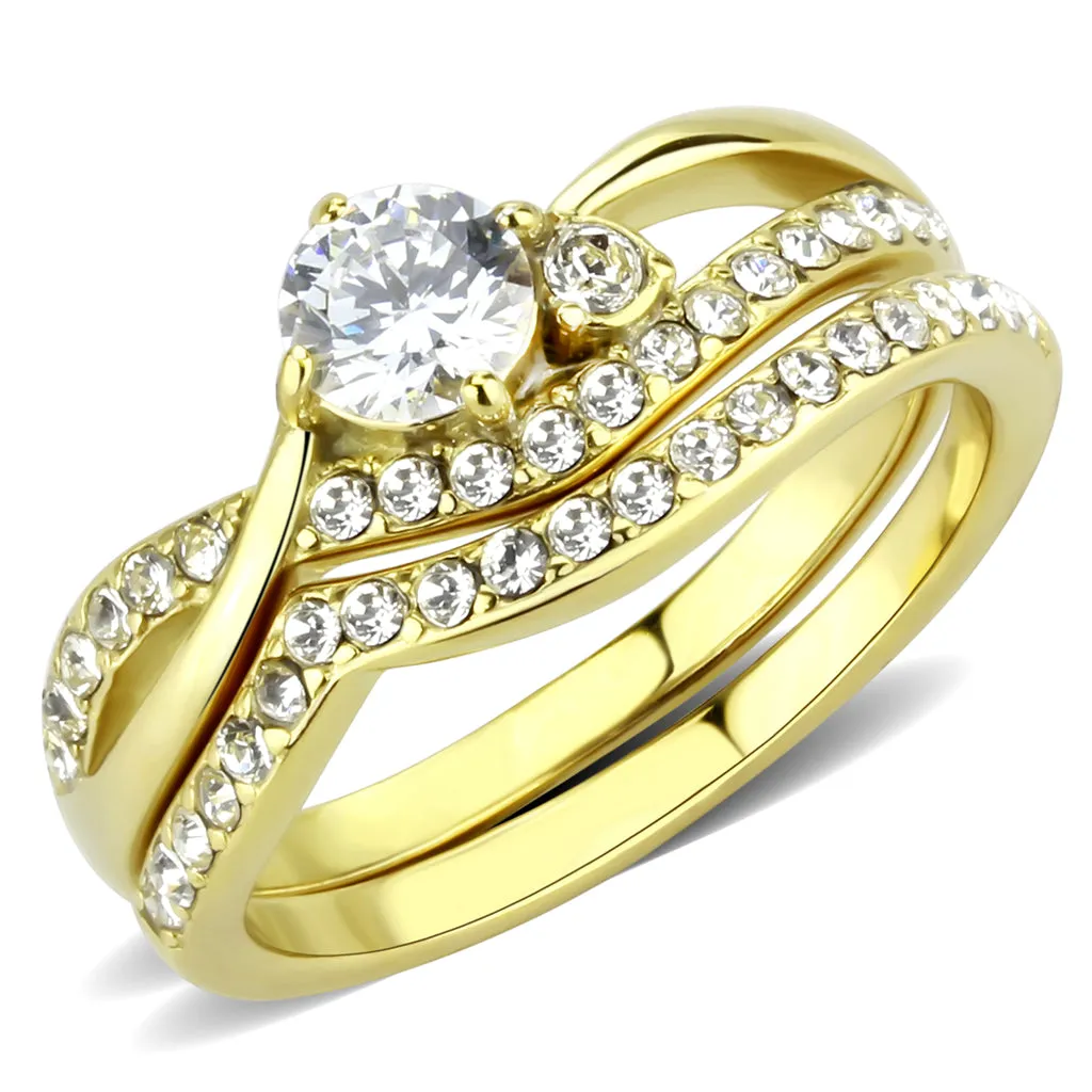 CJ3708 Wholesale Women's Stainless Steel IP Gold AAA Grade CZ Clear Solitaire Stackable Ring