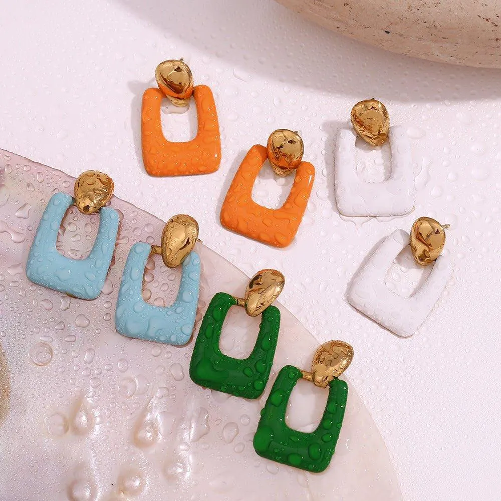 Colorful Geometric Drop Earrings - Trendy Gold Fashion Accessories